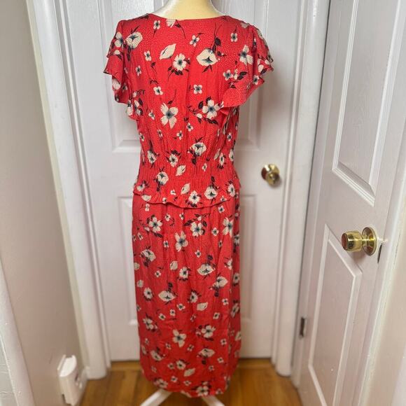 Rebecca Taylor Daniella Smocked Floral Silk Button Down Midi Dress - L - Picture 7 of 10